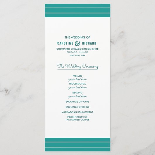 Turquoise White Elegant Wedding Programs Programmakaart (Voorkant)