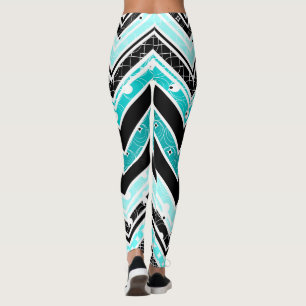Turquoise, White en black Chevron Leggings