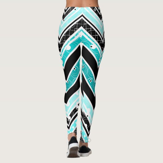 Turquoise, White en black Chevron Leggings (Achterkant)