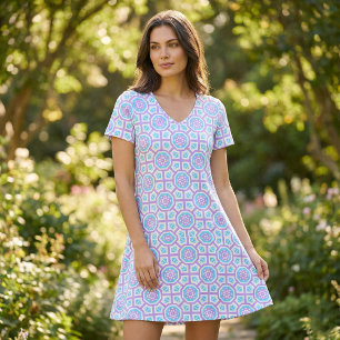 Turquoise White en Paars Elegant Geometric Pattern Stof