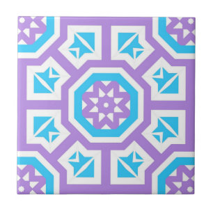 Turquoise White en Paars Elegant Geometric Pattern Tegeltje