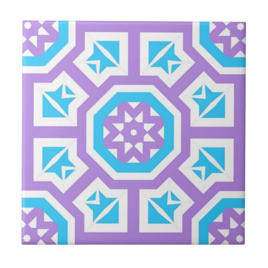 Turquoise White en Paars Elegant Geometric Pattern Tegeltje (Voorkant)