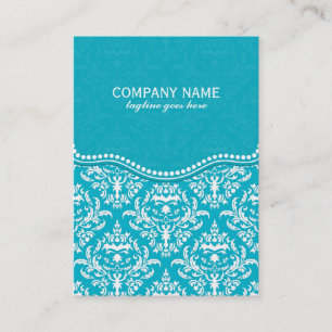 Turquoise & White Floral Damascus Pattern Visitekaartje