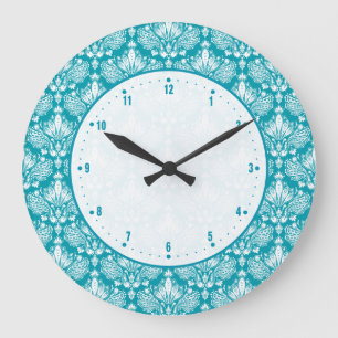 Turquoise & White Floral Lace Damask Grote Klok