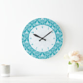 Turquoise & White Floral Lace Damask Grote Klok (Huis)