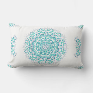 Turquoise White Floral Mandala Geometric Pattern Buitenkussen