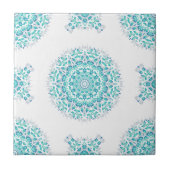 Turquoise White Floral Mandala Geometric Pattern Tegeltje (Voorkant)