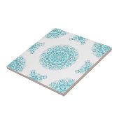 Turquoise White Floral Mandala Geometric Pattern Tegeltje (Zijkant)