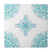Turquoise White Floral Mandala Geometric Pattern Tegeltje (Voorkant)