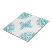 Turquoise White Floral Mandala Geometric Pattern Tegeltje (Zijkant)