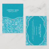 Turquoise & White Floral Paisley Damaskatroon 2 Visitekaartje (Voorkant / Achterkant)