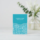 Turquoise & White Floral Paisley Damaskatroon 2 Visitekaartje (Staand voorkant)