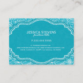 Turquoise & White Floral Paisley Damaskatroon 2 Visitekaartje (Achterkant)