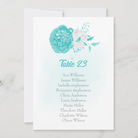 turquoise & white floral Seating card (Voorkant)