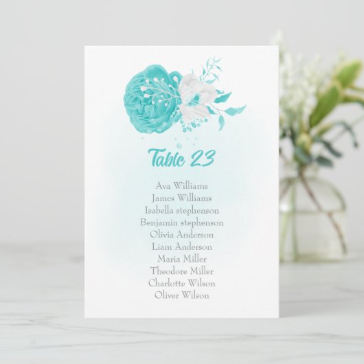 turquoise & white floral Seating card (Staand voorkant)