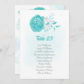 turquoise & white floral Seating card (Voorkant / Achterkant)