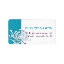 Turquoise & White Floral Wedding Address Etiket