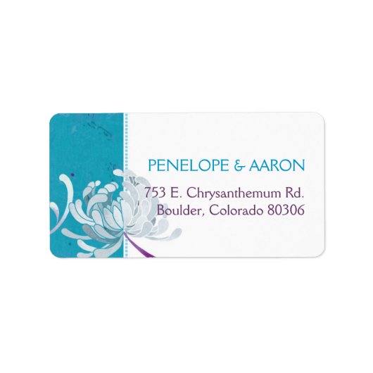 Turquoise & White Floral Wedding Address Etiket (Voorkant)