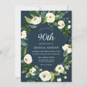 Turquoise White Flower 90th Birthday Invite Kaart (Voorkant)