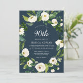 Turquoise White Flower 90th Birthday Invite Kaart (Staand voorkant)