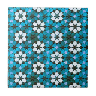 Turquoise & White Flower Pattern Tegeltje