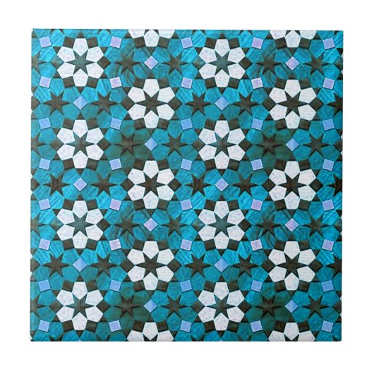 Turquoise & White Flower Pattern Tegeltje (Voorkant)