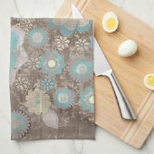 Turquoise-White Flowers American MoJo Kitchen Theedoek (Quarter Fold)