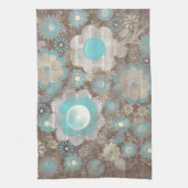 Turquoise-White Flowers American MoJo Kitchen Theedoek (Verticaal)