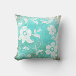  Turquoise White Flowers Kussen