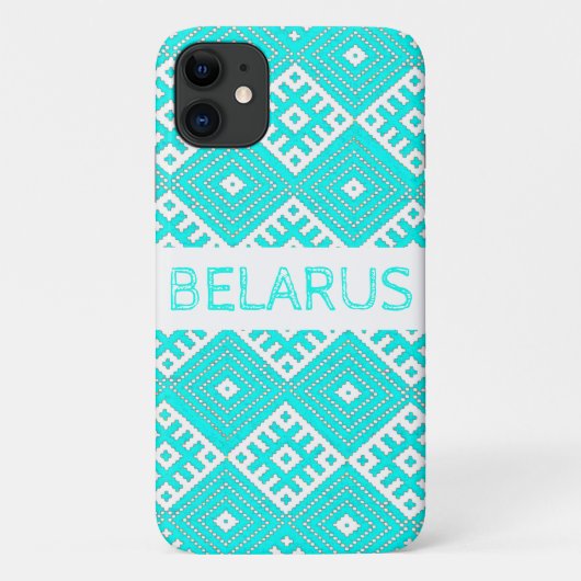 Turquoise White Folk print Belarus iPhone 11 Hoesj Case-Mate iPhone Case (Achterkant)