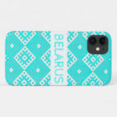 Turquoise White Folk print Belarus iPhone 11 Hoesj Case-Mate iPhone Case (Achterkant (horizontaal))