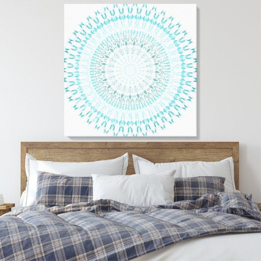 Turquoise White Geometric Modern Mandala Canvas Afdruk (Insitu (Slaapkamer))