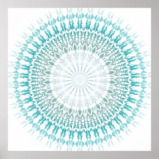 Turquoise White Geometric Modern Mandala Poster (Voorkant)