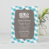 Turquoise & White Gingham Canvas Baby shower Kaart (Staand voorkant)