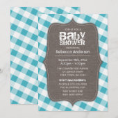 Turquoise & White Gingham Canvas Baby shower Kaart (Voorkant / Achterkant)