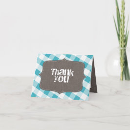 Turquoise & White Gingham Canvas Bedankkaart
