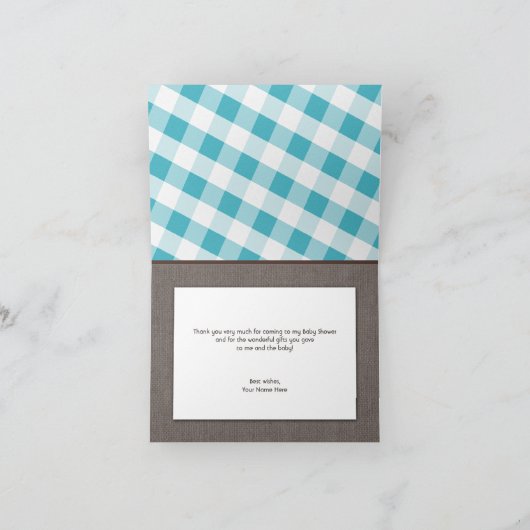 Turquoise & White Gingham Canvas Bedankkaart (Binnen)