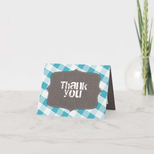 Turquoise & White Gingham Canvas Bedankkaart (Voorkant)