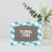 Turquoise White Gingham Canvas Dank u Briefkaarten (Staand voorkant)
