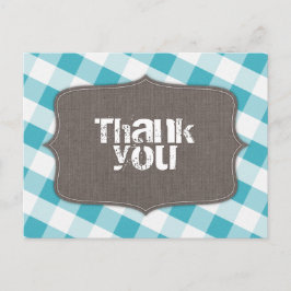Turquoise White Gingham Canvas Dank u Briefkaarten
