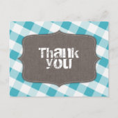 Turquoise White Gingham Canvas Dank u Briefkaarten (Voorkant)
