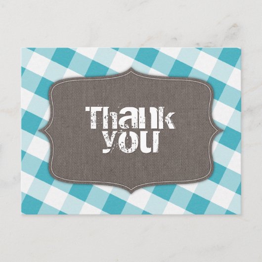 Turquoise White Gingham Canvas Dank u Briefkaarten (Voorkant)