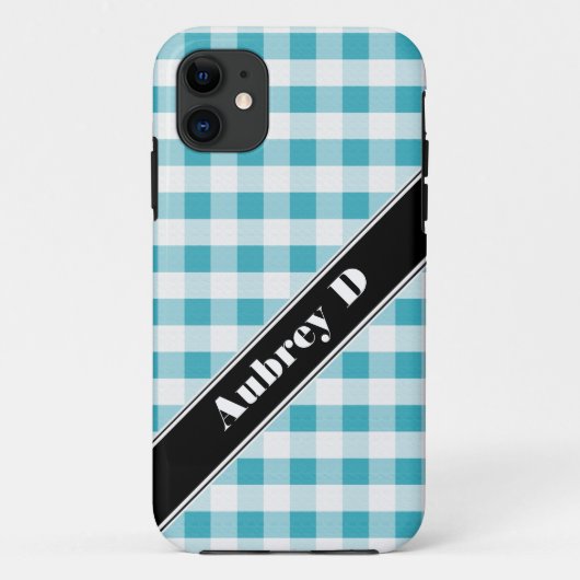 Turquoise & White Gingham custom iPhone 5 Hoesje (Achterkant)