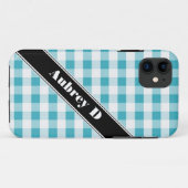 Turquoise & White Gingham custom iPhone 5 Hoesje (Achterkant (horizontaal))