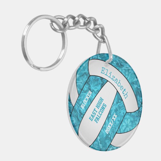 turquoise white girly , aangepast volleybal sleutelhanger (Voorkant Links)