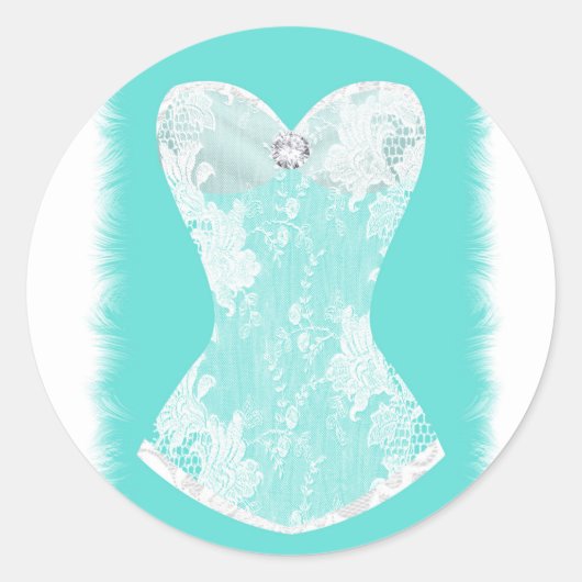 Turquoise & White Glam Lingerie Shower Party Favor Ronde Sticker (Voorkant)