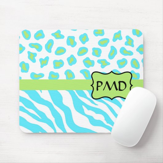 Turquoise, White & Green Zebra & Cheetah Custom Muismat (Met muis)