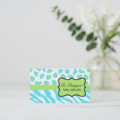 Turquoise, White & Green Zebra & Cheetah Custom Visitekaartje (Staand voorkant)