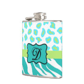 Turquoise White Green Zebra Leopard Skin Monogram Heupfles (Links)