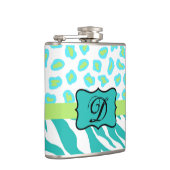 Turquoise White Green Zebra Leopard Skin Monogram Heupfles (Rechts)